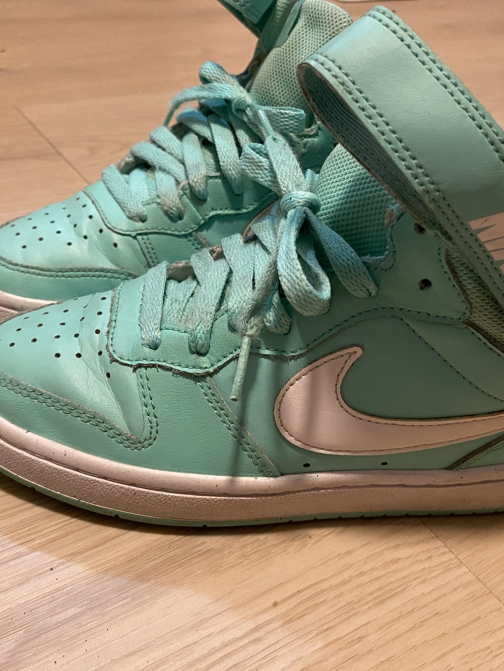Nike Kids Mint Green High-Top Sneakers with White Swoosh